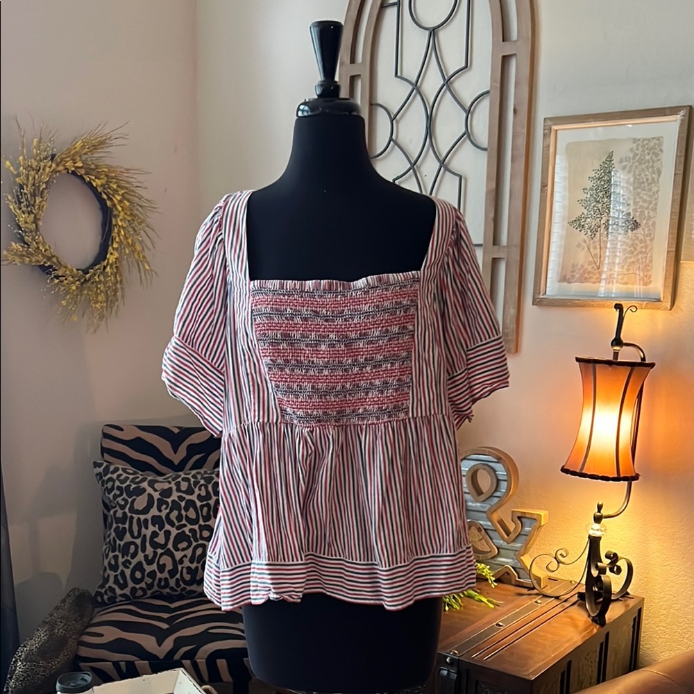 Striped Red and White Women's Top